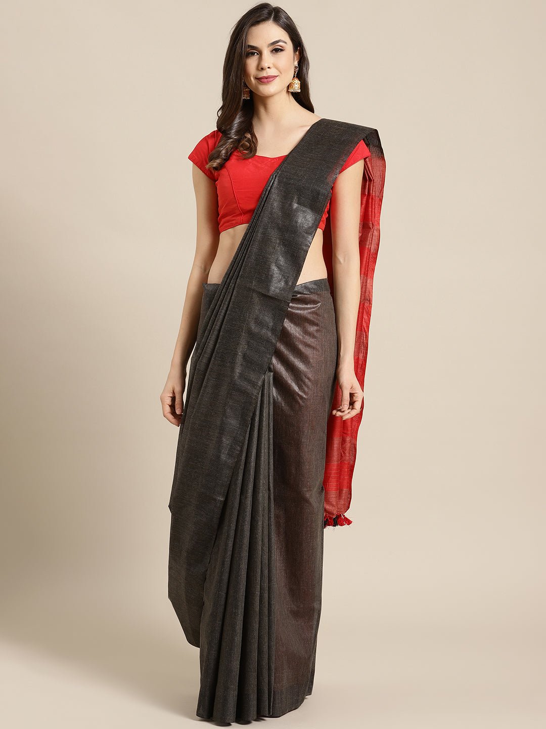 Shops Black & Red Bhagalpuri Silk Saree