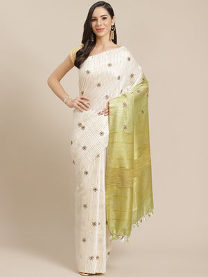 Off White and Gold, Kalakari India Bhagalpuri Jute Silk Woven Design Saree with Blouse ALBGSA0151-Saree-Kalakari India-ALBGSA0151-Bhagalpuri, Geographical Indication, Hand Crafted, Heritage Prints, Jute, Natural Dyes, Red, Sarees, Silk Blend, Sustainable Fabrics, Woven, Yellow-[Linen,Ethnic,wear,Fashionista,Handloom,Handicraft,Indigo,blockprint,block,print,Cotton,Chanderi,Blue, latest,classy,party,bollywood,trendy,summer,style,traditional,formal,elegant,unique,style,hand,block,print, dabu,booti,