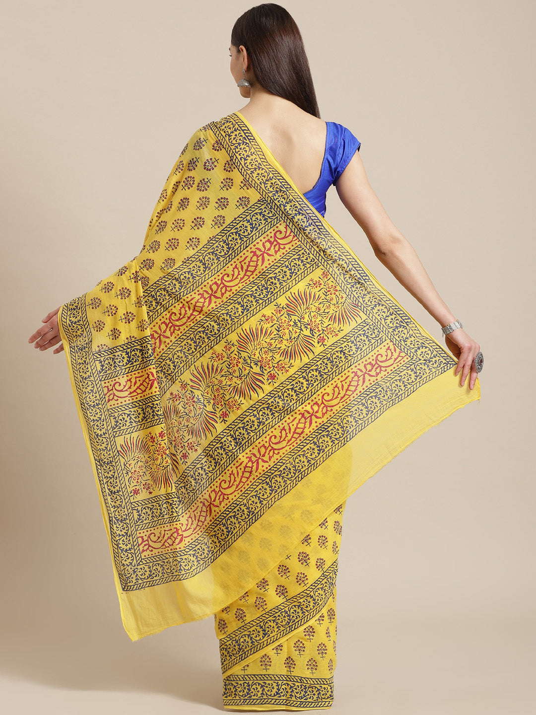 Yellow and Maroon, Kalakari India Cotton Yellow Hand crafted saree with blouse HUPASA0017-Saree-Kalakari India-HUPASA0017-Cotton, Geographical Indication, Hand Block, Hand Crafted, Heritage Prints, Natural Dyes, Red, Sarees, Sustainable Fabrics, Woven, Yellow-[Linen,Ethnic,wear,Fashionista,Handloom,Handicraft,Indigo,blockprint,block,print,Cotton,Chanderi,Blue, latest,classy,party,bollywood,trendy,summer,style,traditional,formal,elegant,unique,style,hand,block,print, dabu,booti,gift,present,glamo