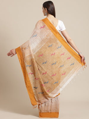 White and Brown, Kalakari India Cotton White Hand crafted saree with blouse SHBESA0011-Saree-Kalakari India-SHBESA0011-Bengal, Cotton, Geographical Indication, Hand Crafted, Heritage Prints, Ikkat, Natural Dyes, Red, Sarees, Sustainable Fabrics, Woven, Yellow-[Linen,Ethnic,wear,Fashionista,Handloom,Handicraft,Indigo,blockprint,block,print,Cotton,Chanderi,Blue, latest,classy,party,bollywood,trendy,summer,style,traditional,formal,elegant,unique,style,hand,block,print, dabu,booti,gift,present,glamo