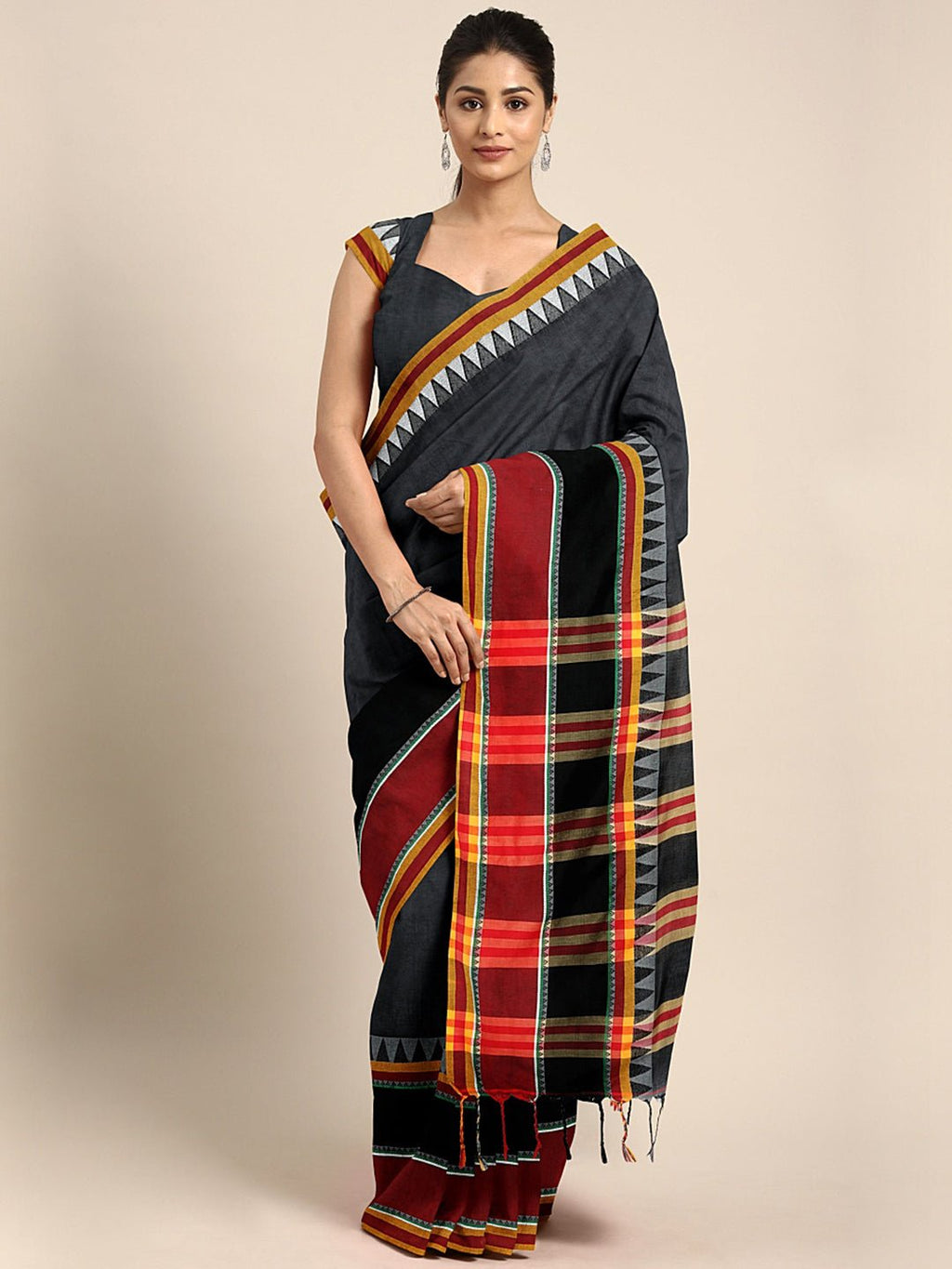 Black Jamdani Woven Design Saree With Blouse Piece SHBESA0073 SHBESA0073 - Kalakari India