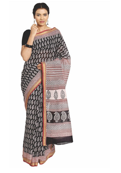 Kerala Cotton Saree with Discharge Printed Kantha Cotton Patch Border –  www.soosi.co.in